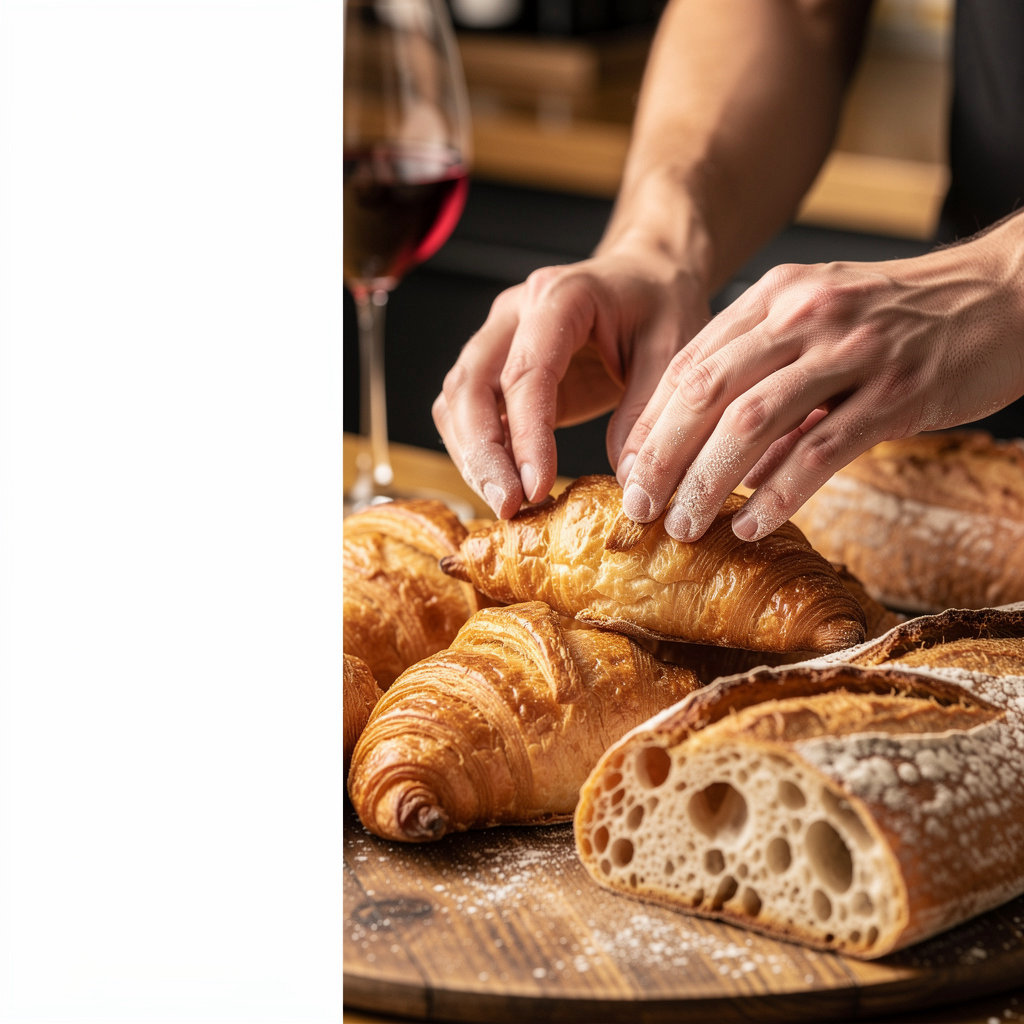 Flour & Vine bakery display with fresh bread, pastries, and wine in Beaverton, OR